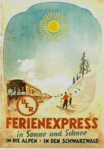 Original Vintage Poster WINTERSPORT SKI GERMAN TRAIN um 1950 - Bild 1 von 1