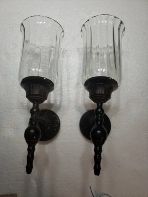 "Aplique vela pared alta calidad bronce y cristal vidrio 14,25"" de alto"  Foto 1 de 4