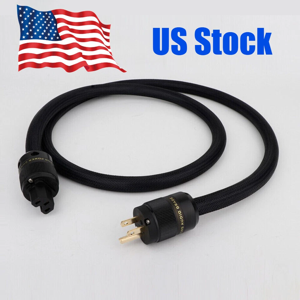 14AWG Audio Silver Plated HIFI US IEC Plug AC Power Cable Pure Copper Power Cord - Image 1 of 4
