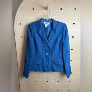 Alfani Women Bright Blue 100% Linen 2 Button Blazer Sz 8 Career Jacket Chambray - Picture 1 of 5