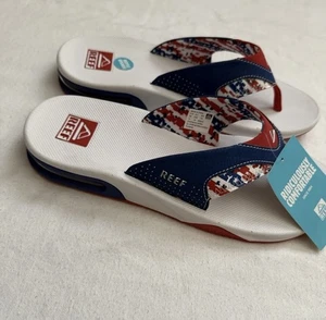 NEW Reef Fanning Flip Flops Patriotic Red White Blue Bottle Opener Sandal Men 11 - Picture 1 of 6