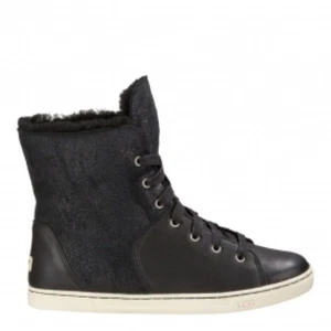 UGG Black Leather Shearling Lined Lace Up "CROFT" Ankle Boots  Size 8 - Picture 1 of 13