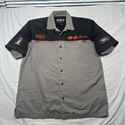 Camisa Harley-Davidson Para Hombre Mediana Negra Gris Carreras Bordada con Botones SYN3 Foto 1 de 4