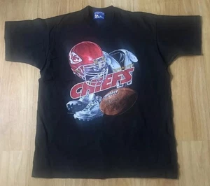 Kansas City Chiefs Pro Player T-Shirt Large Black Single Stitch USA NFL - Picture 1 of 12