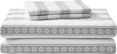 Eddie Bauer - Sábanas completas, algodón completo, copo de nieve Fair Isle gris/blanco  Foto 1 de 4