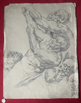 Figure Study Sketch After Michelangelo Buonarroti Last Judgement Sistine Chapel - Image 1 of 4