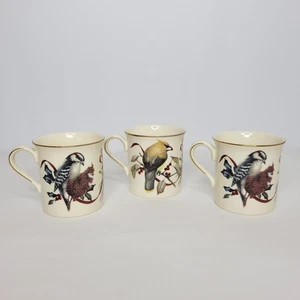 Set of 3 Lenox Winter Greetings Fine China Mugs Downy Woodpecker Cedar Waxing - Picture 1 of 11