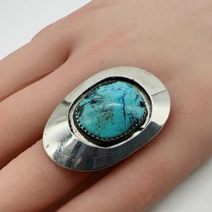 Vintage Indianer Sterlingsilber Türkis Shadowbox Gr-7,5 Ring 9,3 g #gbr - Bild 1 von 12