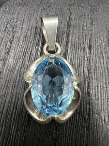 Collana vintage ondulata argento sterling topazio blu cristallo ciondolo lungo 1,6" - Foto 1 di 4