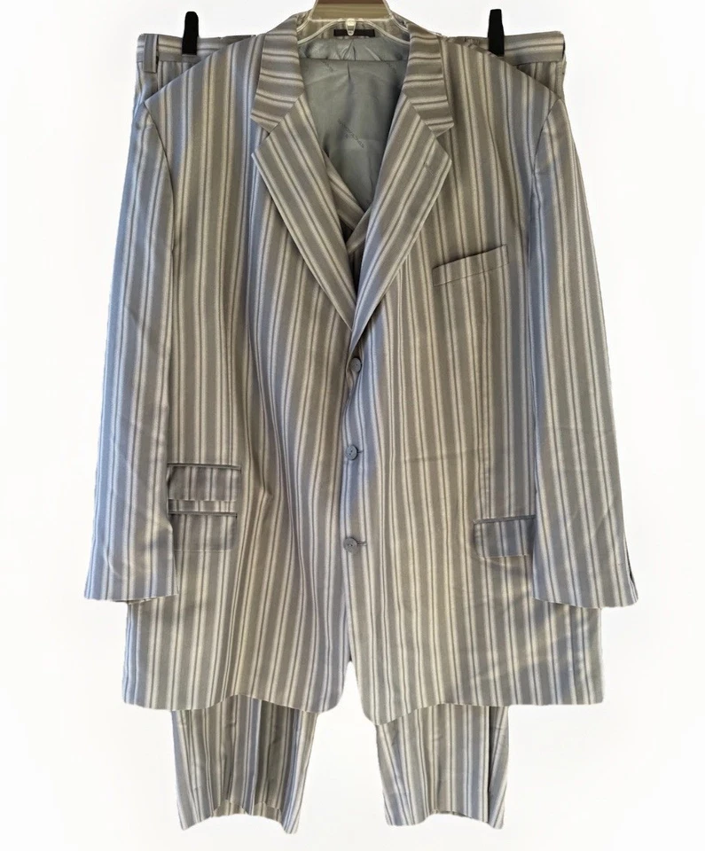 Stacy Adams Superlative 150's Mens Gray Strip Blazer Vest Pants 3pc Suit 54/50 L - Image 1 of 4