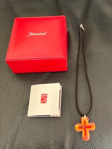 Used Baccarat EDEN Cross Necklace Crystal Pendant Ruby w/ Box & Authenticity - Picture 1 of 7