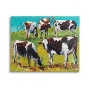 Cows Grazing Modern Painting Canvas Wall Art Design by Sally Hootnick - Picture 1 of 6