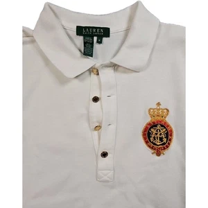 VTG Ralph Lauren Women’s White Skinny Polo Shirt Embroidered Crest Big Pony Sz M - Picture 1 of 6