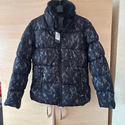 Guess Women Black Lace Padded Jacket Size Medium Uk10 - Image 1 of 4