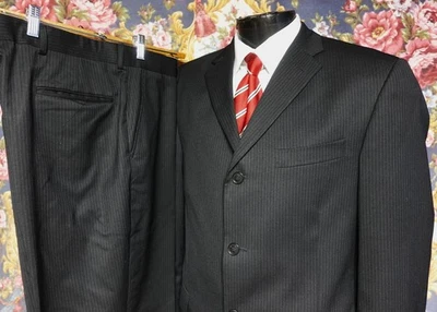 Perry Ellis Portfolio Pinstripe Black Suit 42S - Image 1 of 4