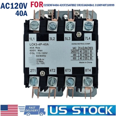 1PC 4-Pole 40 Amp Coil 120V AC Contactor Definite Purpose Relay for C25ENF440A - Image 1 of 4