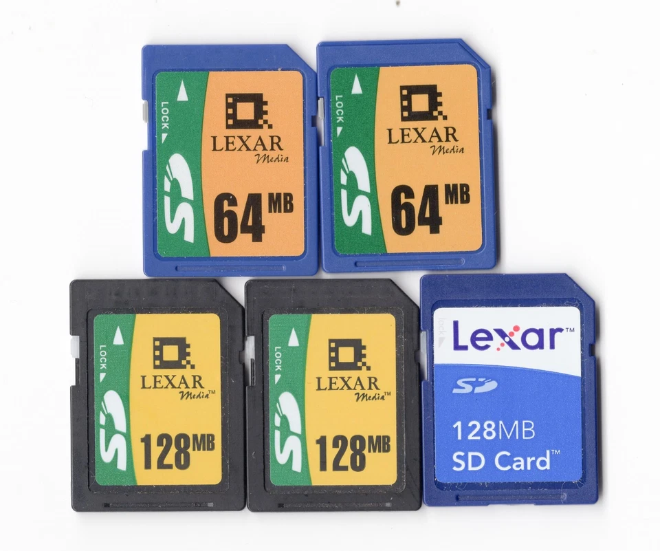 Lot Of 5x Lexar 64MB / 128MB MEGABYTE SD Camera Memory Cards - Image 1 of 1