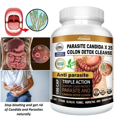 Parasite Cleanse DETOX Liver Colon Yeast Killer Pills All Natural detox candida — 第 1/4 张图片