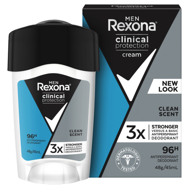 REXONA desodorante CLINICAL antitranspirante en crema para caballero 48 g 