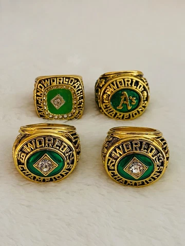 4 PCS Oakland Athletics World Series Ring Complete Set L, US SHIP 1972/73/74/89 Cover