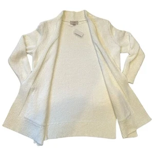 Ann Taylor Loft Cardigan Sweater Open Front Medium Cream Long Cotton Pockets $89 - Picture 1 of 7