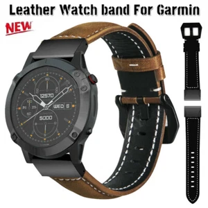 Leather Watch Band Strap For Garmin Fenix E 8 7 7X 6 6X Pro 3 HR 5 5X Tactix - Picture 1 of 21