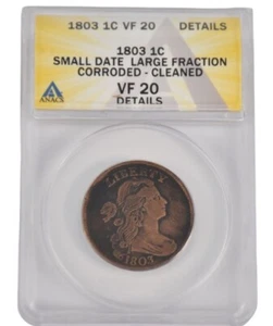 1803 Draped Bust Large Cent, ANACS VF-20, S-260, Small Date, Large Fraction - Picture 1 of 4