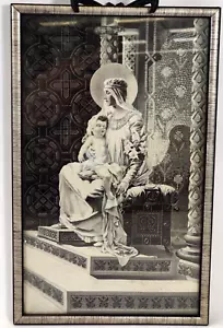 Maria Virgo Woven Silk Framed Art Virgin Mary F. Lacaille Vintage Steven Graph - Picture 1 of 20