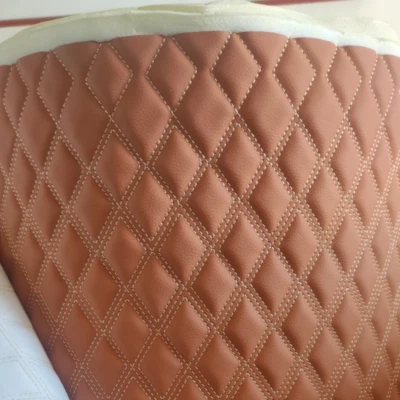 Double Thread Quilted Faux Leather Vinyl Fabric Foam Backing Upholstery Material - Image 1 of 4