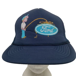 Vintage Trucker Cap Hat Man Peeing On Ford Logo Blue Mesh Foam Snap Back Trucks - Picture 1 of 14