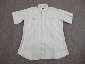 Panhandle Slim Shirt Mens Adult 17 1/2 Blue Pink Stripes Snap Button Up Western - Picture 1 of 10