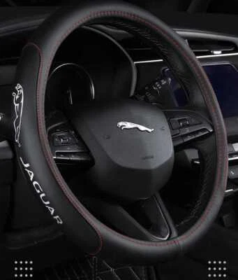 Genuine Leather For JAGUAR Black New 15" Diameter Car Auto Steering Wheel Cover - Image 1 of 4