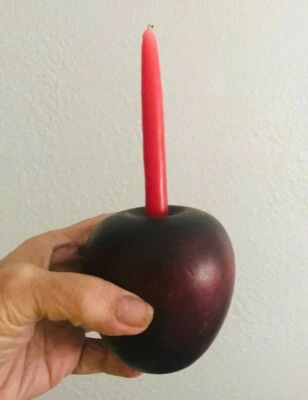 Red Wood APPLE CANDLEHOLDER Life Size Candle Stick Primitive Farmhouse  COTTAGE - Image 1 of 4