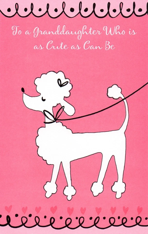 Linda Tarjeta de CUMPLEAÑOS PARA NIETA, Caniche Rosa — Saludos Galantes + Sobre Foto 1 de 4