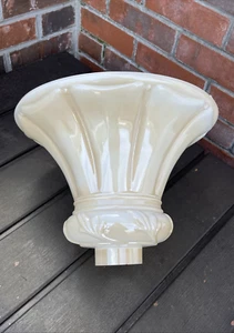 Vtg Glass Torchiere Lamp Shade Art Deco Iridescent Ivory Nu Gold 2 5/8" Fitter - Picture 1 of 17