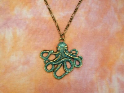 XL Octopus Necklace Earrings, Antiqued Bronze Kraken Cthulhu Pirate Steampunk - Image 1 of 4