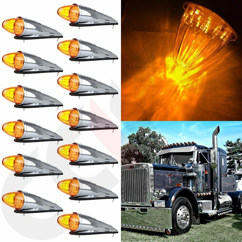 13x17 LED Amber Torpedo Cab Marker Clearance Roof Running Top Light For Kenworth - Image 1 of 4