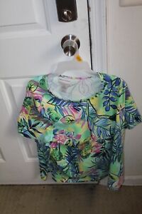 Alfred Dunner Womens  Floral Round Neck Short Sleeve Blouse Top Size 1X