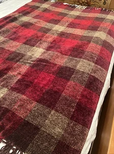 Pottery Barn Plaid Chenille Throw Blanket Wine Fringe 48"x60" - Picture 1 of 12