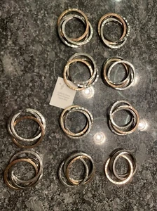 Lot Of 10 Leila's Linens Rustic Elegance Napkin Rings Tri Color Hammered Metal - Picture 1 of 2