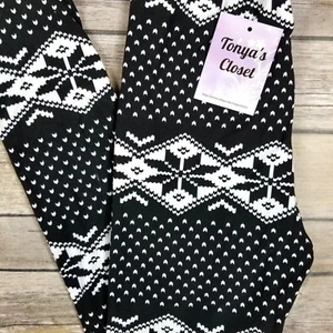 Kids Girls Toddler Leggings Black White Snowflake Polka Dot Buttery Soft S M L - Picture 1 of 4