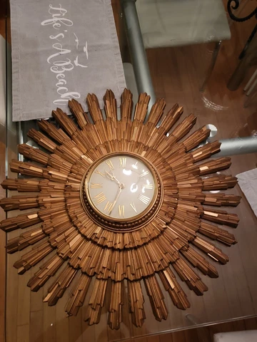 Vintage Mid-Century Modern Syroco 22" Atomic Sunburst Starburst Wall Clock Gold Cover