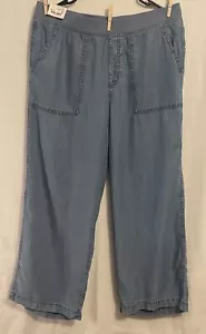 ST JOHN'S BAY WOMENS CROP HIGH RISE PANTS WIDE LEG ELASTIC WAIST BLUE Large NWT - Picture 1 of 4