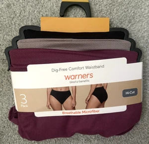 Warners Blissful Benefits Microfiber Hi-Cut Panties 3 Pack - Large 12 / 14 - New - Picture 1 of 5