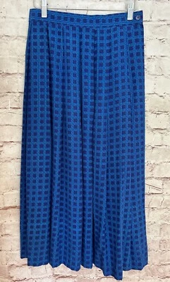 Falda midi plisada 100 % seda vintage colección Liz Claiborne estampado azul talla 8 Foto 1 de 4