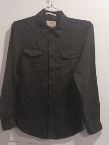 Bruno NY Men's Linen Button Up Shirt Black Solid Front Long Sleeve Cotton Size M - Picture 1 of 6