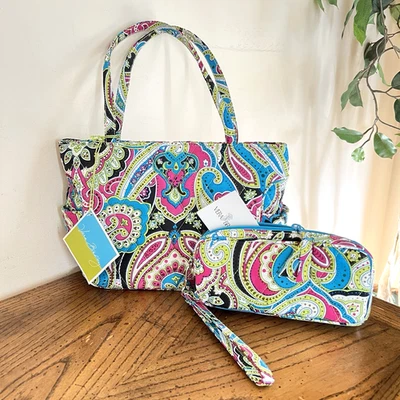 Vera Bradley Zoe Seda Paisley Cartera Bolso de Hombro y Muñequera Limitado Retirado NUEVO Foto 1 de 4
