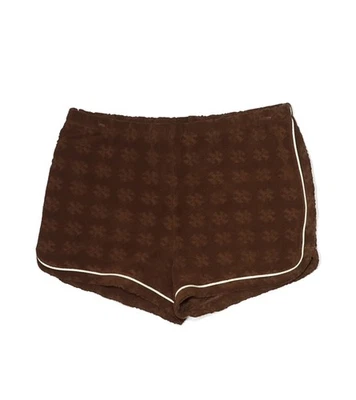 NWT MSRP $148 Sold Out Tory Burch Logo Jacquard Terry Short Brown Size L - Imagem 1 de 4