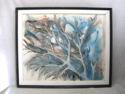 Винтажное дерево пейзаж картина в рамке оригинальный подписанный Элвин Маук Иллинойс искусства - Изображение 1 из 4