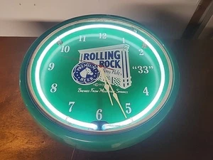 Vintage Rolling Rock Beer Neon Flourescent Wall Clock 18" 1990 FREE SHIPPING - Picture 1 of 7